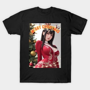 Merry Christmas Anime Girl Cosplay Xmas Cute Christmas Girl T-Shirt